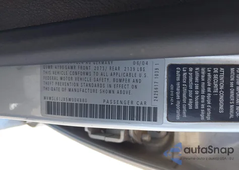 2005 Volkswagen Jetta Gls 2.0L z USA, uszkodzony, nr VIN WVWSL61JX5W004880